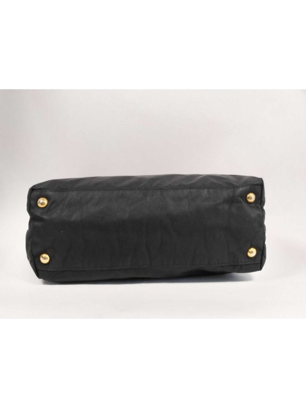 Prada Tote Triangle Logo Black Nylon Enamel Gold - Picture 3 of 10